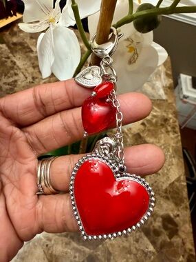 Red Hearts with Silver Bag-charm Keychain